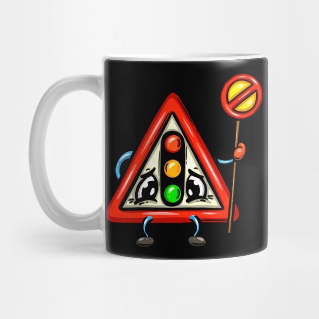 Traffic Lights Driving Test Warning Traffic Road Sign Cartoon Character by Squeeb Creative